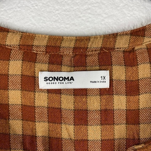 Sonoma Women's Dress Brown Plaid Frannel ‎ Plus Sixe 1X Long Sleeve - Picture 3 of 11